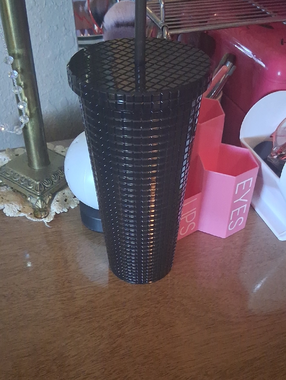 Black Textured Tumbler with Straw - Home Accents